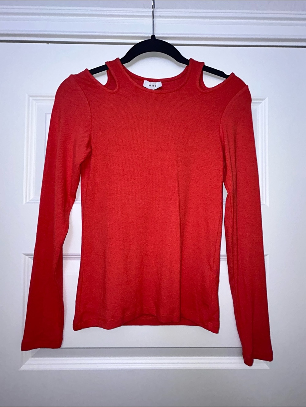 New, REISS Laurel Ribbed Cut Out Long Sleeve Blouse Shirt Top